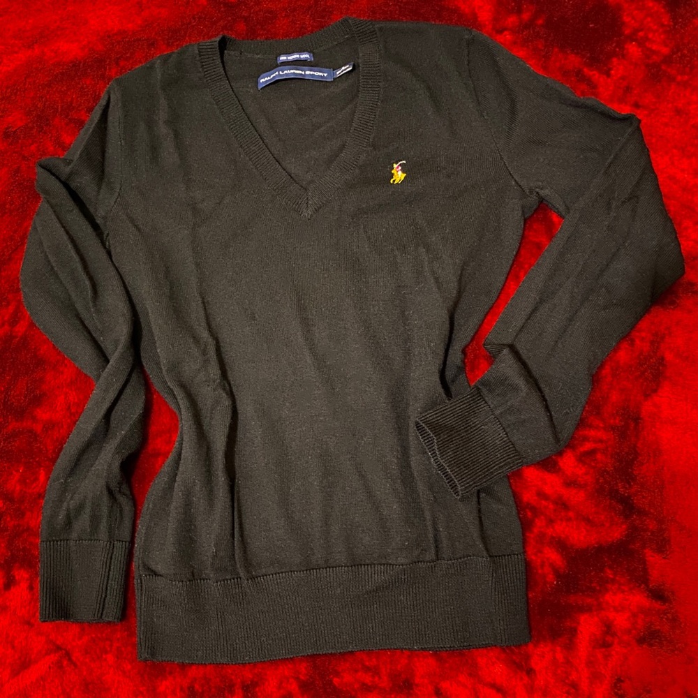 Ralph Lauren Sport Black V Neck Sweater S